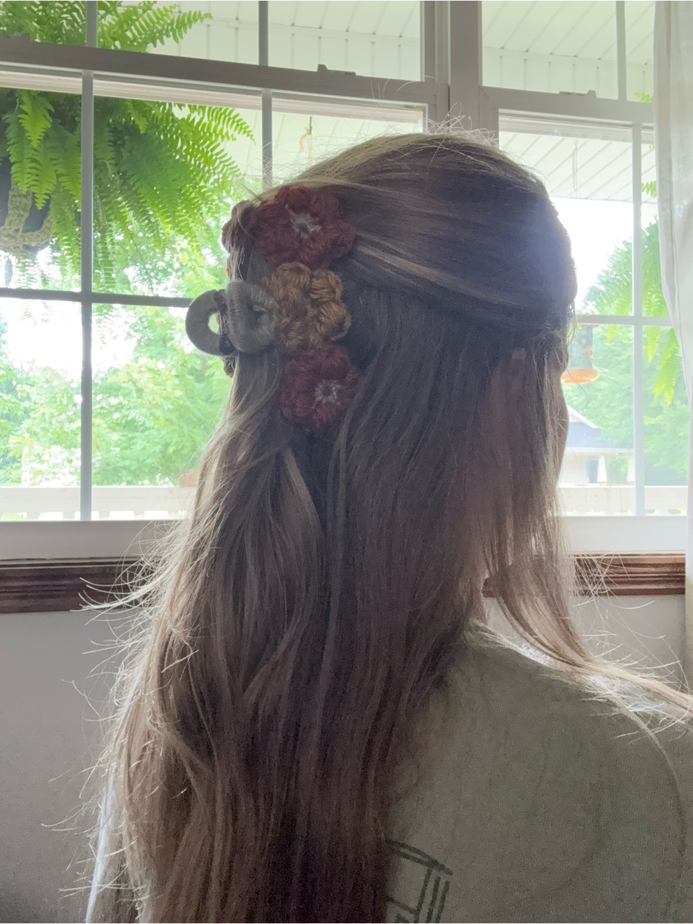 Handmade Crocheted Flower Hair Clip - Mustard & Rust - Picture 3 of 3